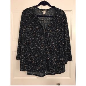 H&M Deep Forest Green Floral Top